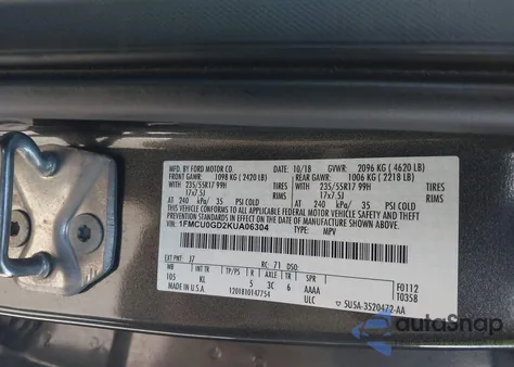 2019 Ford Escape Se from USA, damaged, VIN 1FMCU0GD2KUA06304